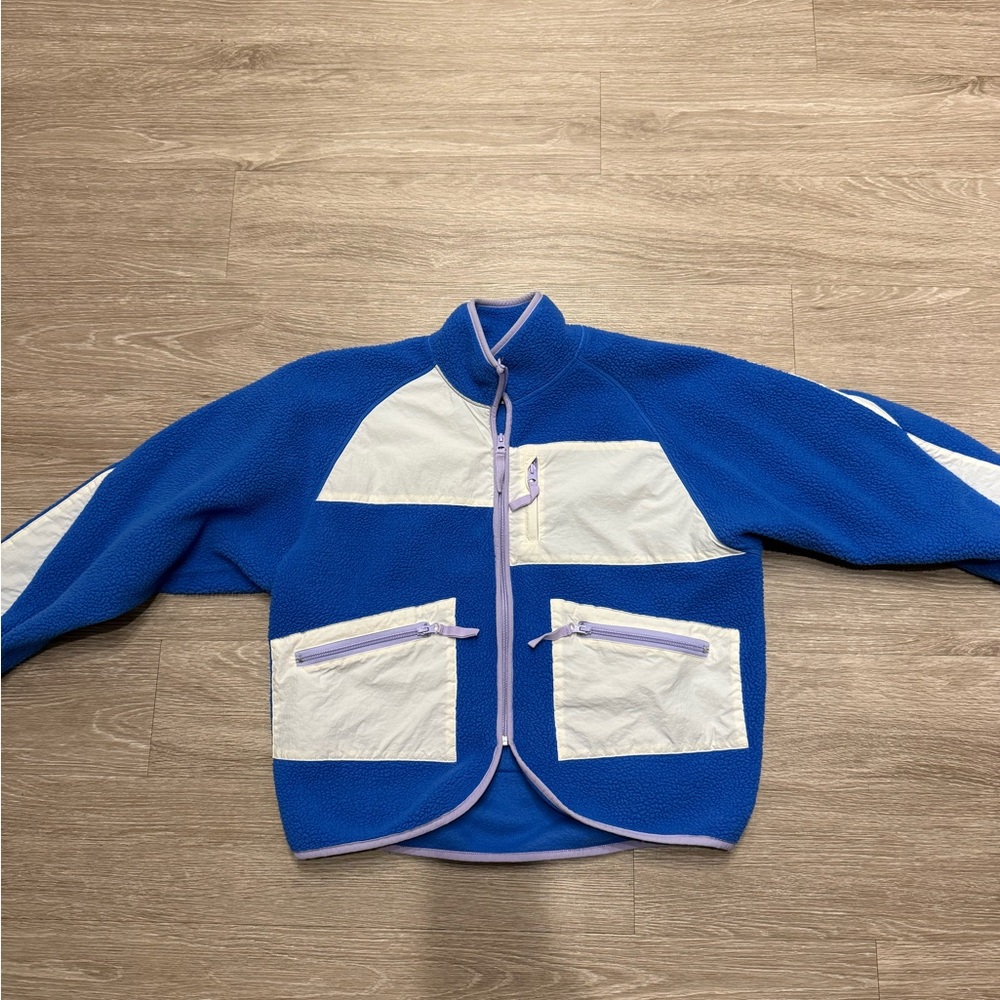Free People Blue and White Puffer Jacket
